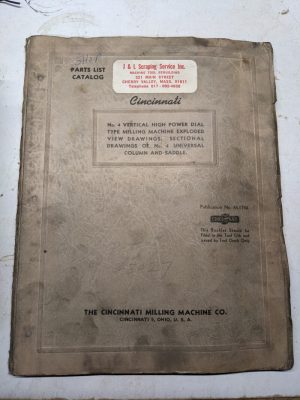 Cincinnati Service Repair Part List Catalog Manual #3 4 5 6 Milling Machine 1952