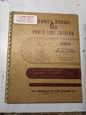 Cincinnati Service Manual Repair Part Catalog #1 Toolmaster Milling Machine 1956