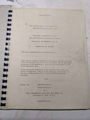 Cincinnati Service Manual Repair Parts List Acramatic 2 Axis 10X20” Control Copy