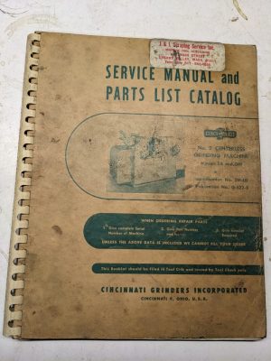 Cincinnati Operator Service Manual Part List Catalog #2 Centerless Grinding 1944