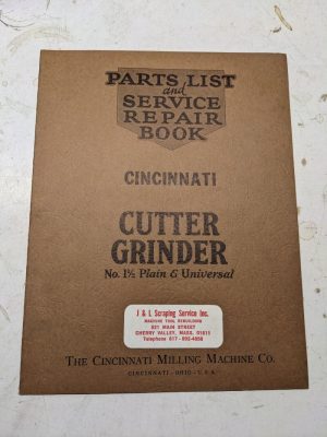 Cincinnati Operator Service Manual Parts List Catalog Cutter Grinder #1.5
