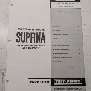 Taft-Peirce Supfina Microstoning Machine 1968 Product Price List Catalog Sales