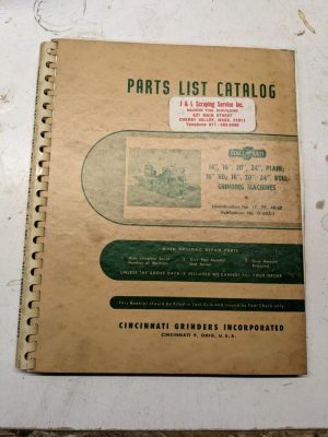 Cincinnati Service Part List Catalog Manual Om 14” 16 20 24 Grinding Machine