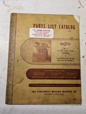 Cincinnati Service Repair Parts List Catalog Manual #2 Cutter Tool Grinder Em