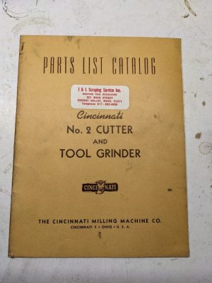 Cincinnati Service Repair Parts List Catalog Manual Em #2 Cutter Tool Grinder
