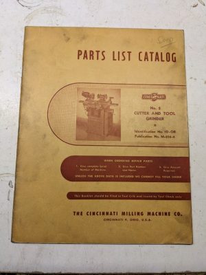 Cincinnati Service Repair Part List Catalog Manual Em #2 Cutter Tool Grind 1939