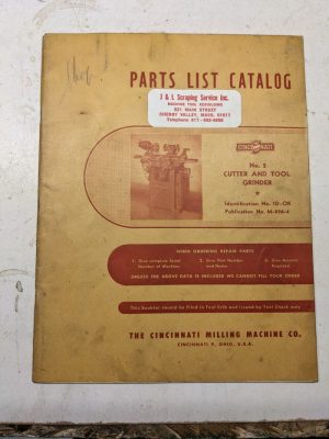 Cincinnati Service Repair Parts List Catalog Manual Em #2 Cutter Tool Grinders