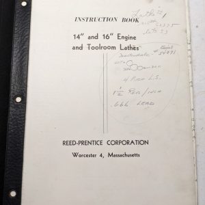 Reed-Prentice Machine Operator Service Manual Parts List 14 16” Lathes Engine