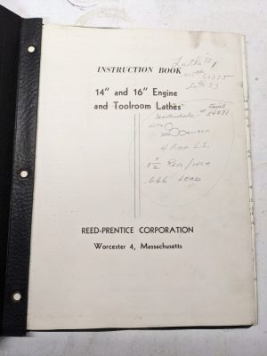 Reed-Prentice Machine Operator Service Manual Parts List 14 16” Lathes Engine