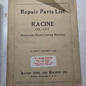 Racine Tool Machine Service Repair Parts List Manual Oil Metal Cutting 1936
