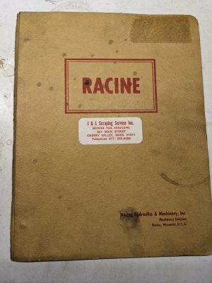 Racine Tool Machine Service Manual Parts List Oil Cut Hydraulic Feed Machine