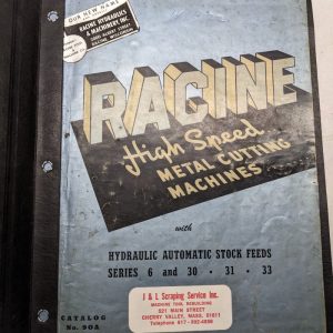 Racine Tool Machine Service Manual Parts List #6 30 31 33 Series Metal Cutting