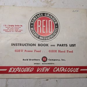 Reid Surface Grinder Instruction Service Manual Part List Catalog 618V 618H