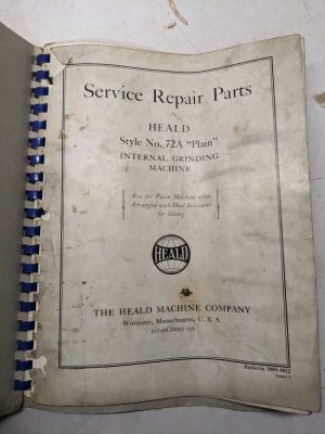 Heald Service Repair Parts List Book Manual#27A Internal Grinding Machine