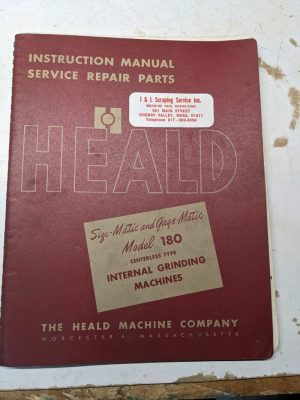 Heald Operator Service Manual Parts List Book Model 180 Size-Matic Grinding Mach