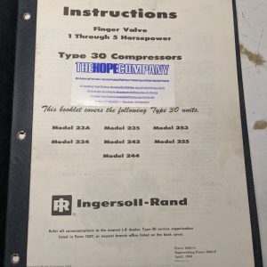 Ingersoll-Rand Instruction Manual Type 30 Compressors Finger Valve 1-5Hp 1968