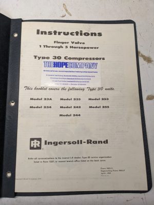 Ingersoll-Rand Instruction Manual Type 30 Compressors Finger Valve 1-5Hp 1968
