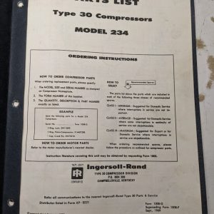 Ingersoll-Rand Instruction Manual Type 30 Compressors Model 234 1969 Shop Book