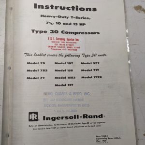 Ingersoll-Rand Instruction Manual Type 30 Compressors 7.5 10 15 Hp T-Series Hd
