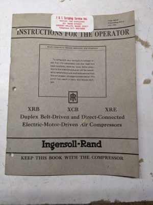 Ingersoll-Rand Instruction Operator Manual Air Compressors Xrb Xcb Xre 1946