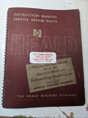 Heald Operator Service Manual Parts List Book 271-276 Grinding Machines 1956