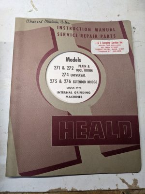 Heald Operator Service Manual Parts List Book 271-276 Grinding Machines 1963
