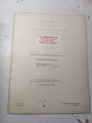 Heald Operator Service Repair Manual #47 Bore-Matics Boring Machine Shop Tool