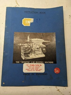Invicta Operator Instruction Service Manual Parts List Book Shaping Machine 6M