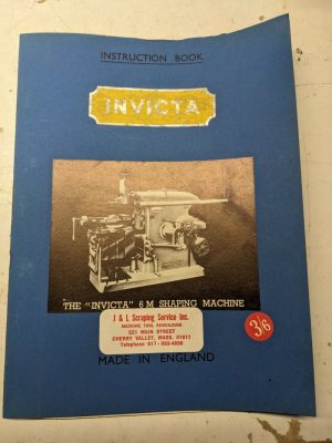 Invicta Operator Instruction Service Manual Parts List Shaping Machine 6M 14-24”
