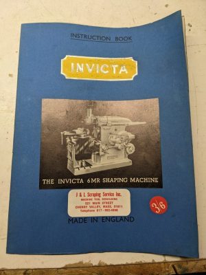 Invicta Operator Instruction Service Manual Part Catalog Shaping Machine 6Mr