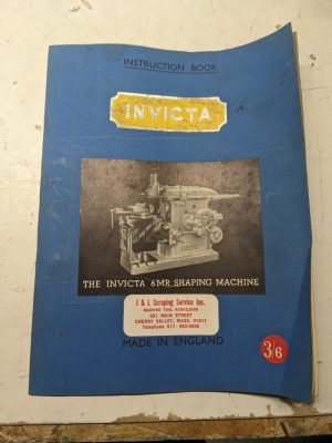 Invicta Operator Instruction Service Manual Part List Book Shaping Machine 6Mr