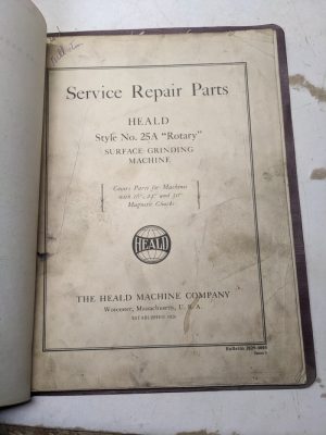 Heald Service Repair Parts List Book Manual Catalog 25A Surface Grinder 1950