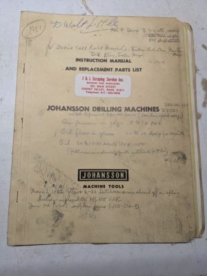 Johansson Drilling Machines Instruction Service Manual Parts List Book