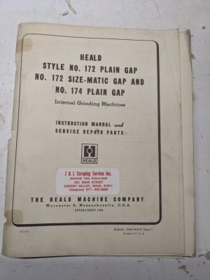 Heald 172 174 Size-Matic Grinding Machines Instruction Service Manual Parts List
