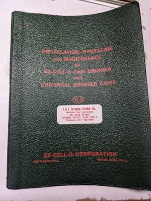 Ex-Cell-O Operator Service Manual Repair Parts List Cam Grinder For Dresser Xlo
