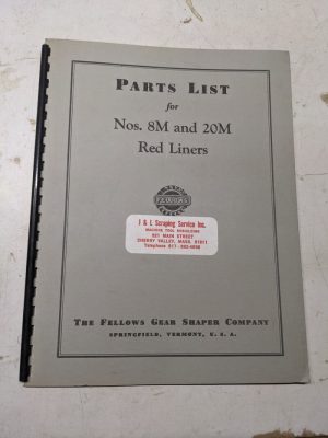 Fellows Gear Shaper Co Service Parts List Manual Catalog Red Liners #8M 20M 1958