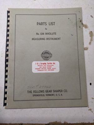 Fellows Gear Shaper Co Service Parts List Manual Catalog #12M Involute 1954
