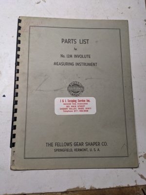Fellows Gear Shaper Co Service Parts List Manual Catalog No 12M Involute 1954