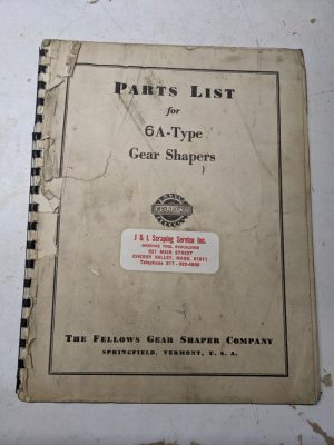 Fellows Co Service Parts List Manual Catalog #6A Gear Shapers 1952 Shop Book
