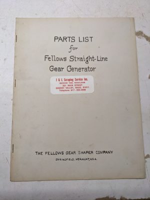 Fellows Co Service Parts List Manual Catalog Straight Line Gear Generator
