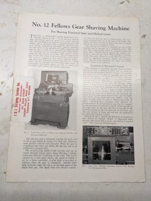 Fellows Sales Brochure Catalog Specifications Features #12 Gear Shaving Machine