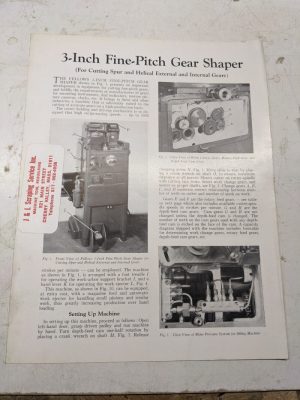 Fellows Sales Brochure Catalog Specifications Operation 3” Gear Shapers