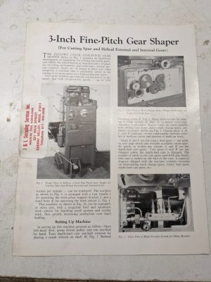Fellows Sales Brochure Catalog Specifications Operation 3” Gear Shaper Machine