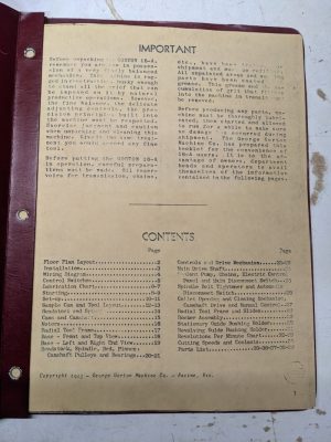 Gorton Operator Service Manual Parts List 16-A Precision Screw Machine 1943