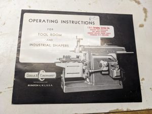 Gorton Operator Instruction Manual Industrial Shapers 1950 Shop Tool Machine