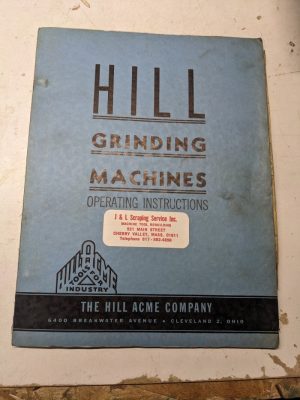 Hill Operator Service Manual Precision Surface Grinders Parts List Book 1951