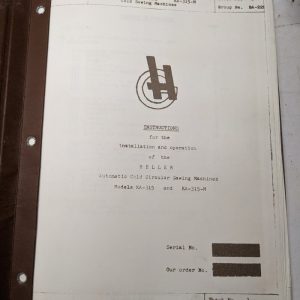 Us Heller Machine Instruction Service Manual Operator Sawing Machine Ka-315-M
