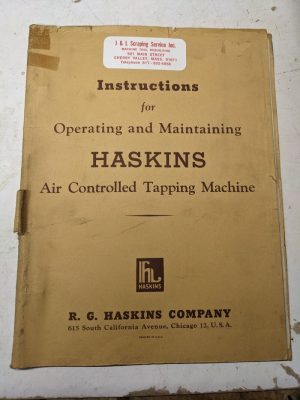 Rg Haskins Oeprator Service Manual Tapping Machine Instructions Type C 1943