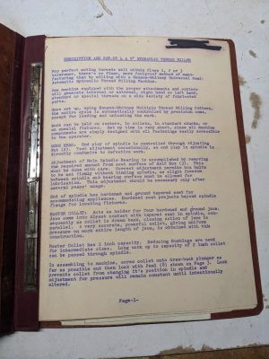 Hanson Whitney 4X9 Universal Thread Miller Operator Service Manual Shop Book