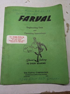 Farval Engineering Data Operator Service Manual Lubrication Systems 1954